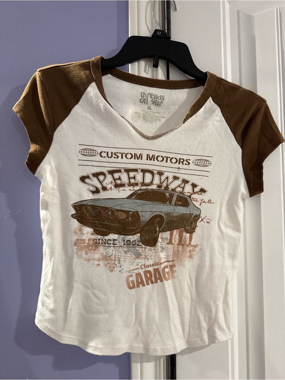 White & Brown Speedway Graphic Crop Tee